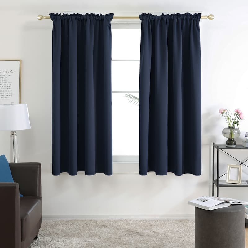 Deconovo Solid Rod Pocket Curtain Panel Pair (2 Panel) - 34W x 63L - Navy Blue