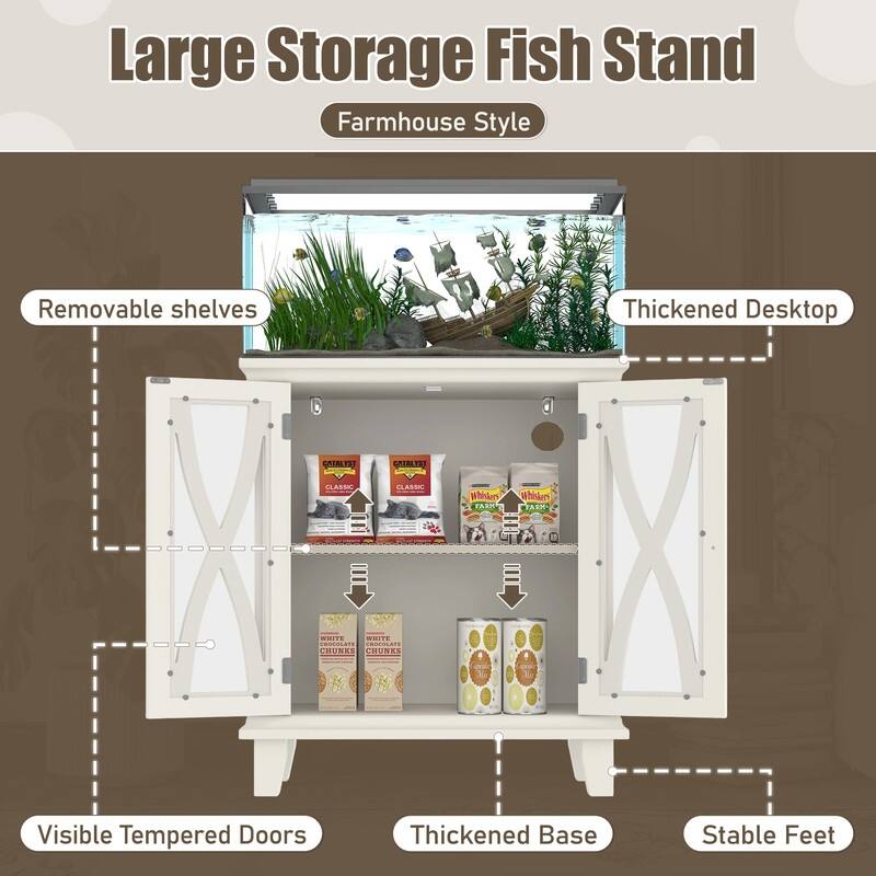 Farmhouse Aquarium Stand with Charging Station, 20 Gallon Tank Cabinet & Reptile Habitat Furniture