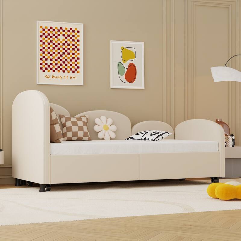 Flower-Shaped Velvet Daybed Frame with Under-Bed Storage - Twin Size Sofa Bed for Bedroom, Kids Room, Living Room, Gray