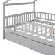 preview thumbnail 26 of 42, Full Size House Bed with Storage Drawers, Wooden Bed Frame with Fence & Wood Slat Support for Boys, Girls, No Box Spring Needed