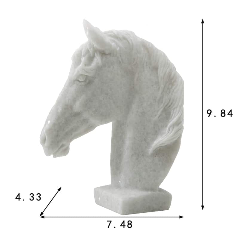 Artissance 9"H White Marble Hand Carved Horse Head Statue, Art Figurine Sculpture, Home Decor Collectible