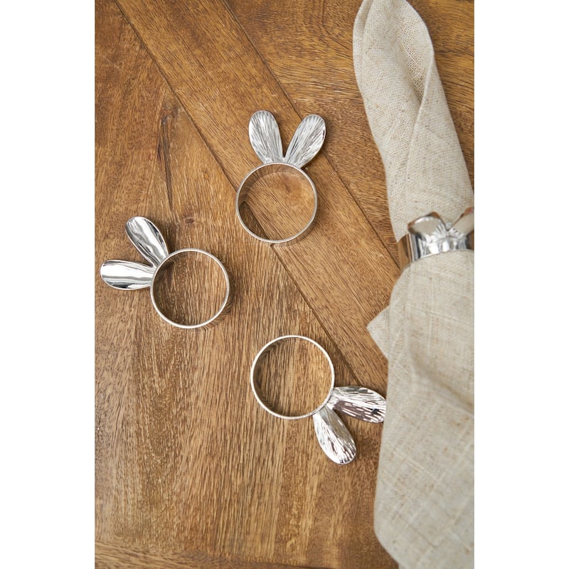 Easter Silver Bunny Rabbit Ears Napkin Ring Set of 4