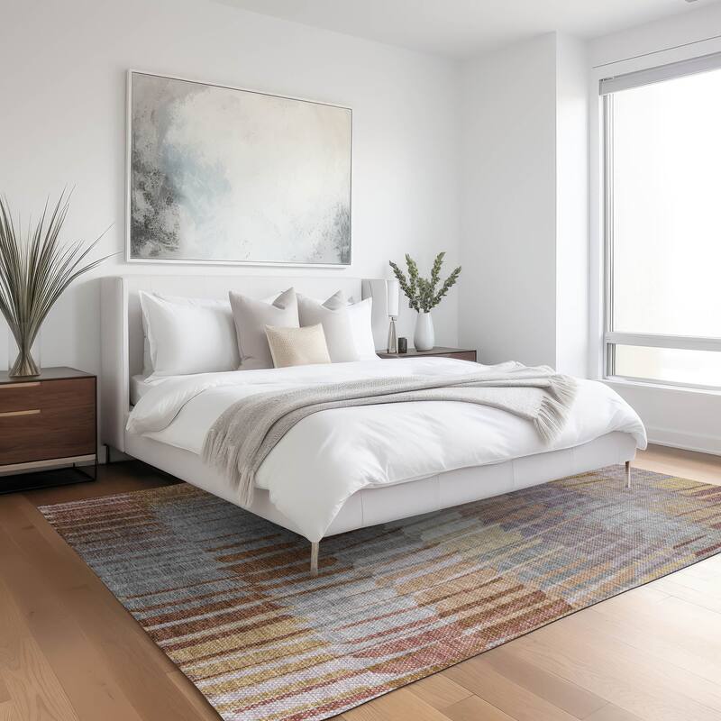 Machine Washable Indoor/ Outdoor Casual Stripe Chantille Rug