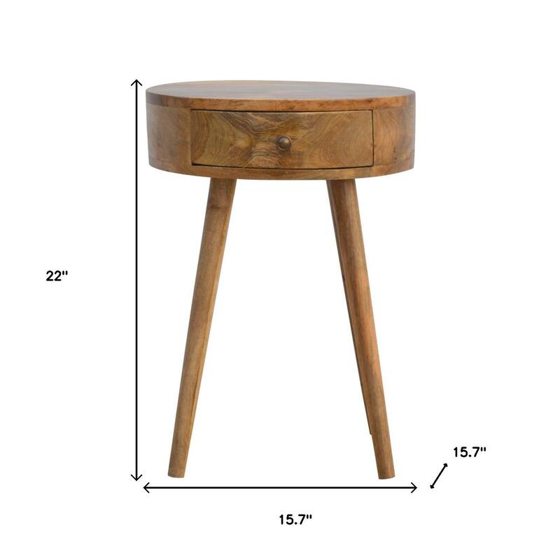 HomeRoots 22" Natural Solid Wood Round One Drawer Nightstand