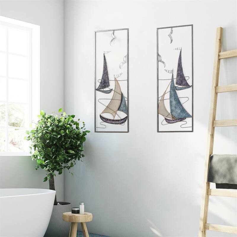 Adeco 3D Metal Ship Wall Decoration Sailboat Wall Sculpture