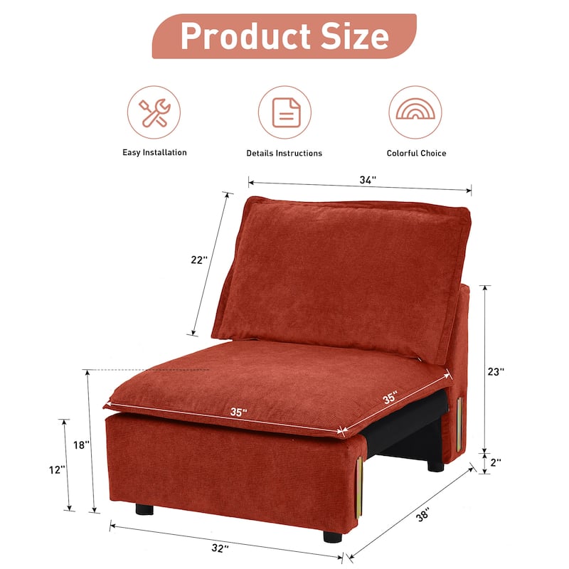 Modular Sectional Sofa, Modern Comfy Cloud Sofa Couch, Corduroy Rainbow Deep Seat Sofa with Movable Cushion