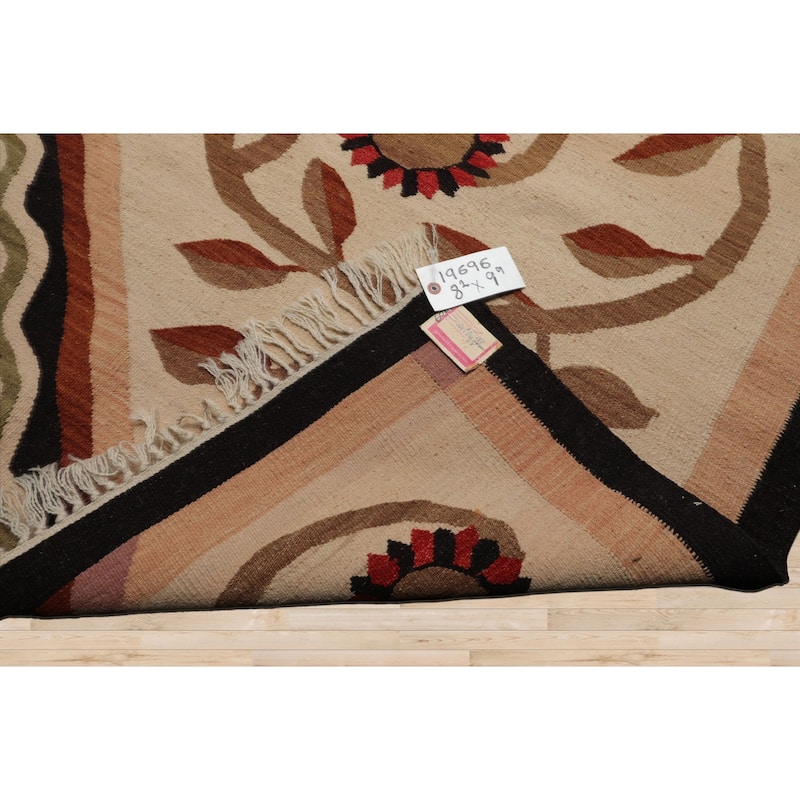 8'2''x9'9'' Hand Woven Wool Ivory Kilim Traditional Area Rug - 8' 2'' x 9' 9''