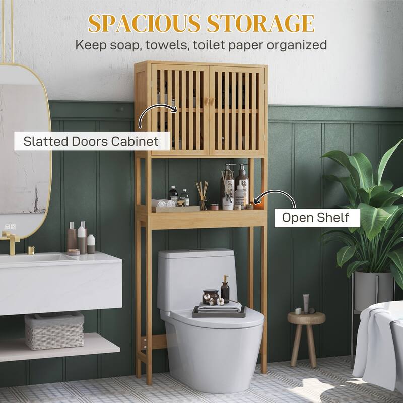 Slatted Door Cabinet Over The Toilet Storage Organizer with Adjustable Shlef, Above The Toilet Storage Cabinet