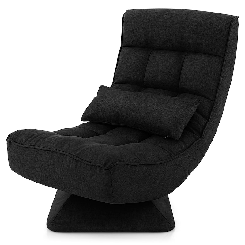 Polyester Swivel Floor Chair with 5-Position Adjustable Recline and Lumbar Pillow
