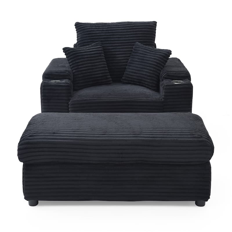 Oversize Accent Chair with Storage Ottoman,Corduroy Fabric Single Sofa,Deep Seat Lounge Armchair with Extra Wide Armrests
