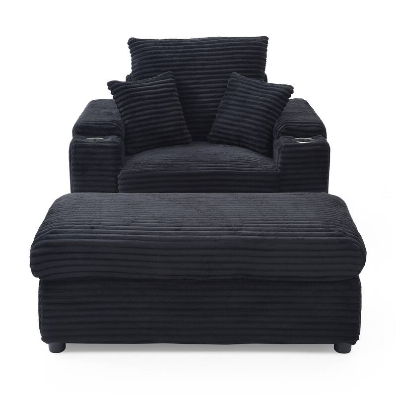 Oversized Accent Chair with Ottoman, Single Sofa Chair with Large Seat and Extra Wide Armrests, Modern Comfy Armchair