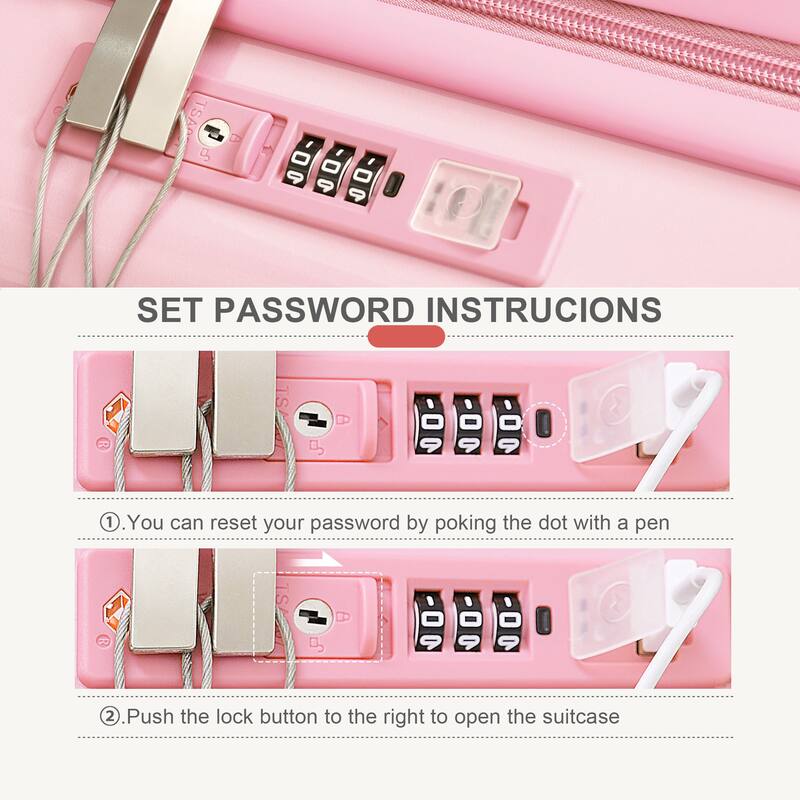 Luggage Set of 4 with USB Port, 20, 24inch with front opening design Airline Certified Carry on Luggage with Cup Holder - Pink
