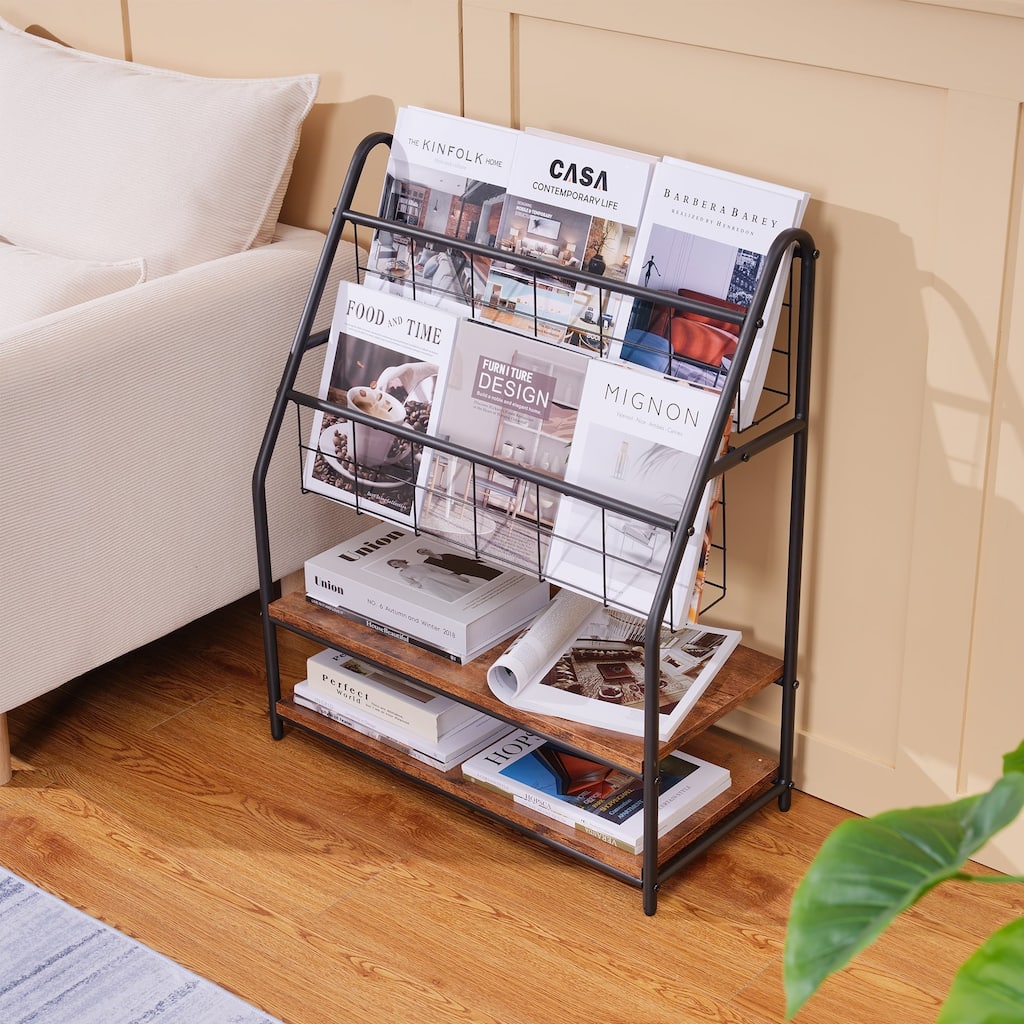 VECELO 29.53" H 4-Tier Metal Frame Magazine Rack Open Shelf Bookcase Storage Organizer for Living Room