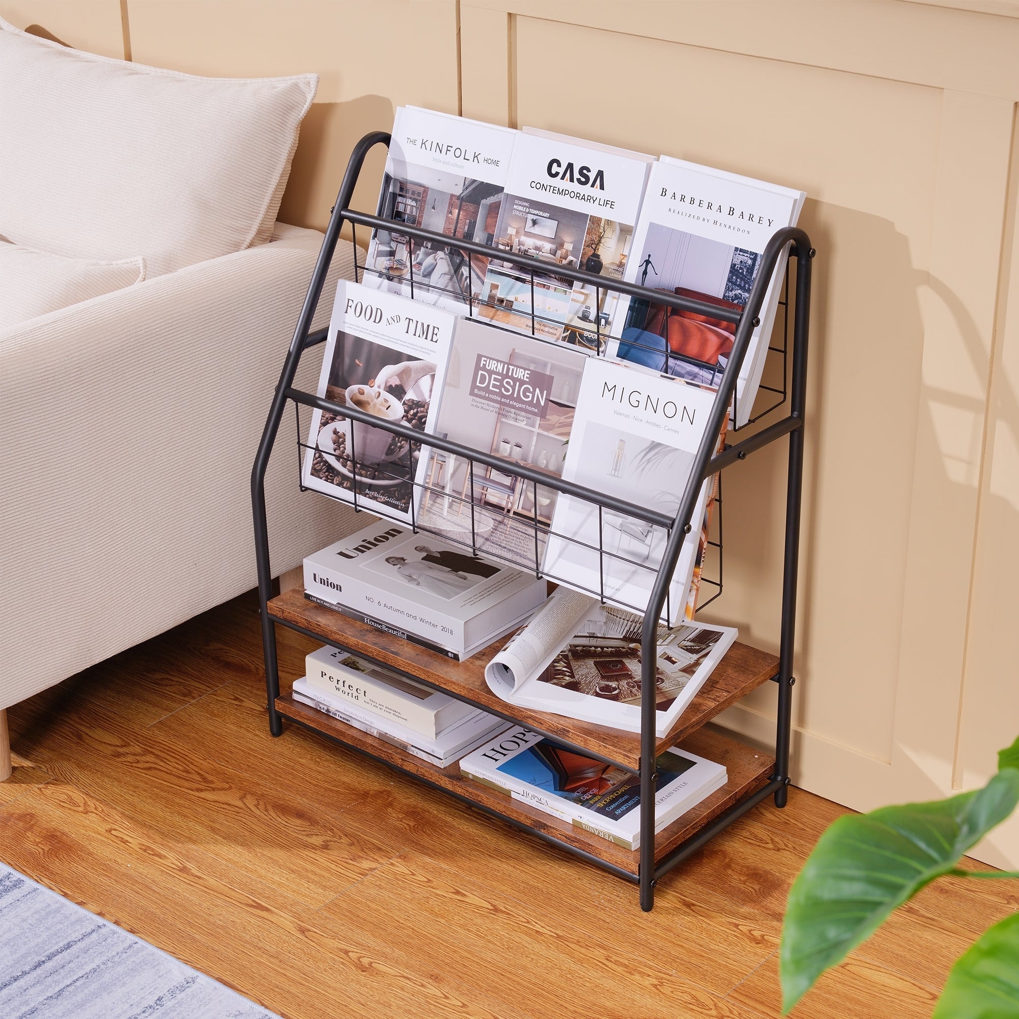 VECELO 29.53" H 4-Tier Metal Frame Magazine Rack Open Shelf Bookcase Storage Organizer for Living Room