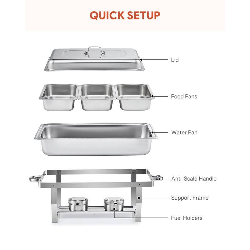 8QT 3-Pan Stainless Steel Rectangle Chafing Dish - 2 Piece