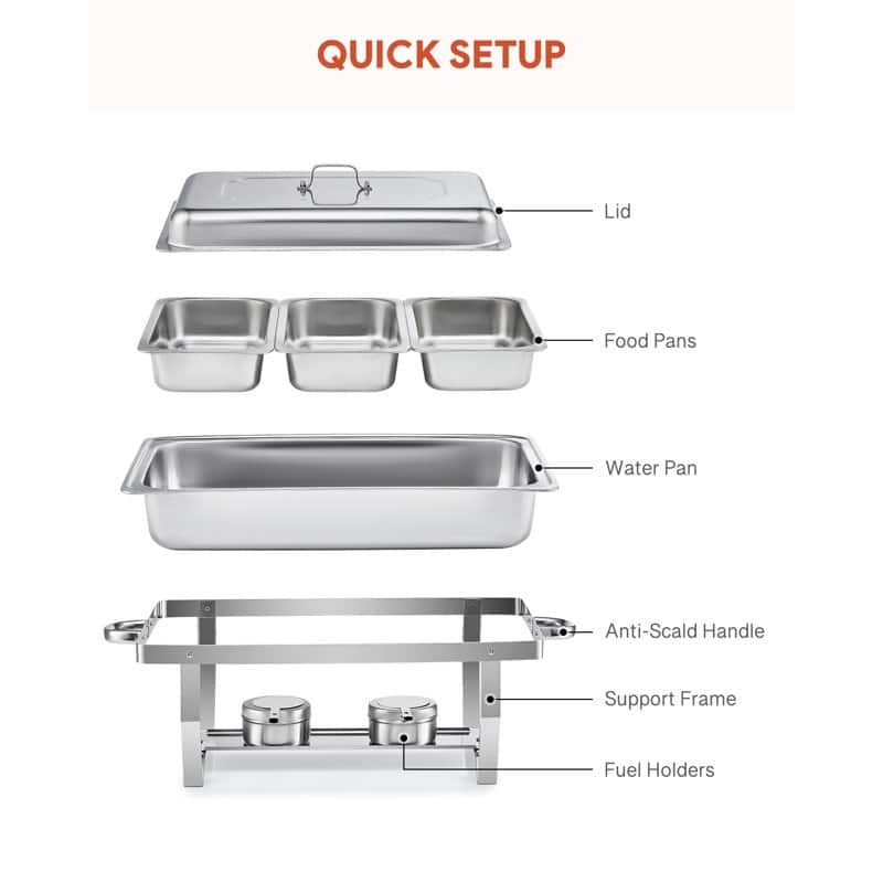 8QT 3-Pan Stainless Steel Rectangle Chafing Dish - 4 Piece