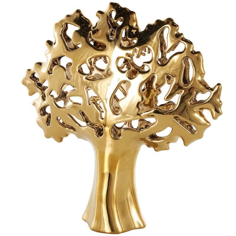 Ceramic Glossy Tree Decorative Sculpture with Abstract Cutouts - Silver or Gold - Gold