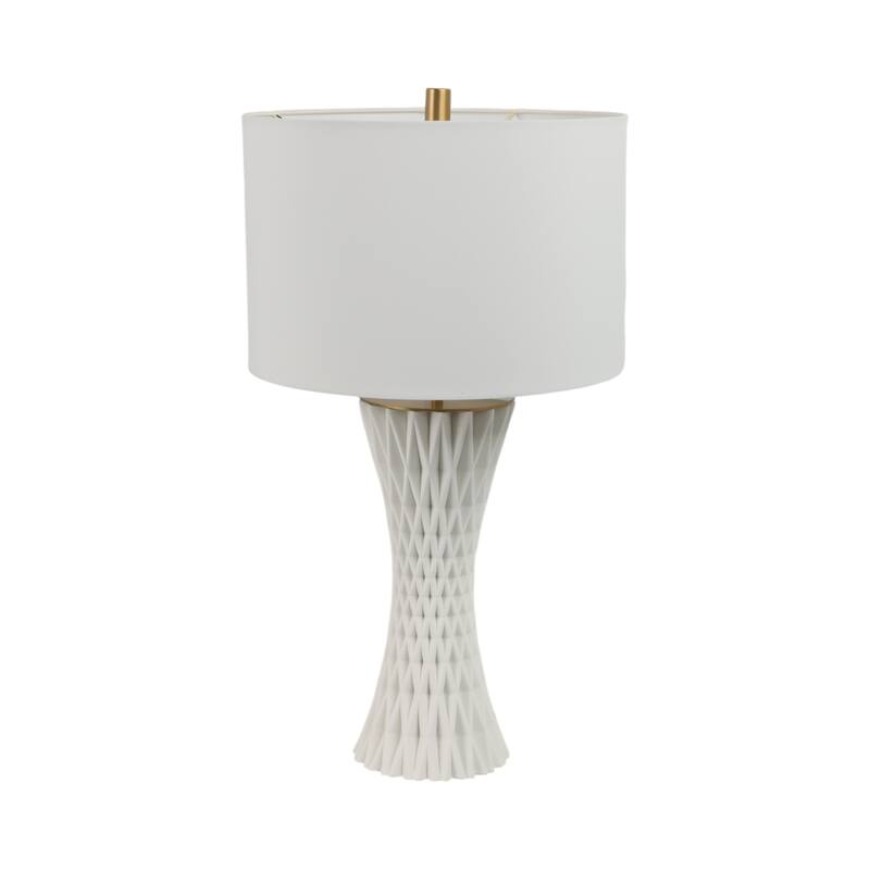 Stone Porcelain Table Lamp Textured Base with Fabric Shade - 26" White - 15" x 15" x 26" - 15" x 15" x 26" - White