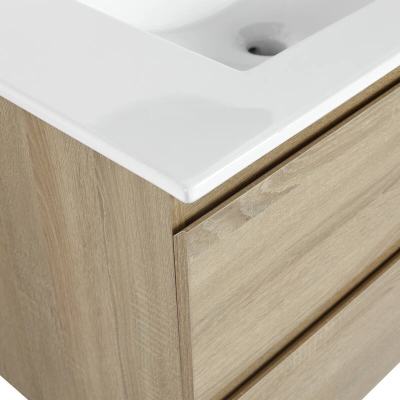 24" Floating Bathroom Vanity with Ceramic Basin, 2 Soft-Close Drawers, Eco-Friendly Plywood Construction