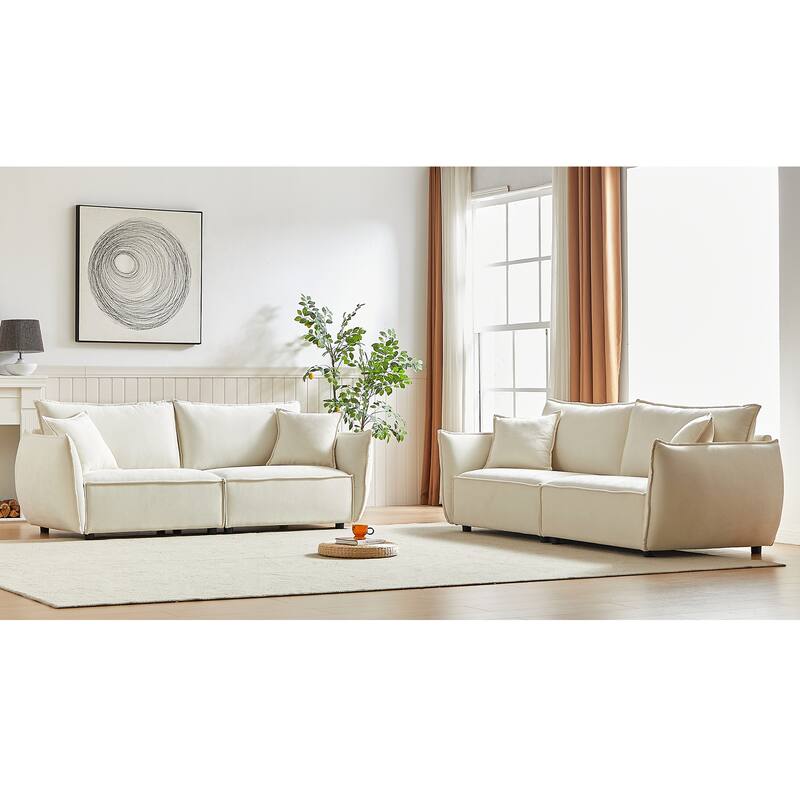Linen Fabric 3-Seater Sofa with Wooden Frame and Comfortable Cushions