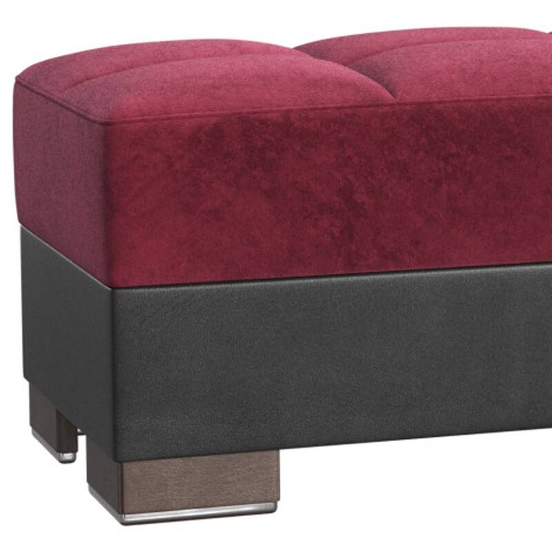HomeRoots 52" Burgundy and Brown Microfiber And Faux Leather Tufted Storage Ottoman