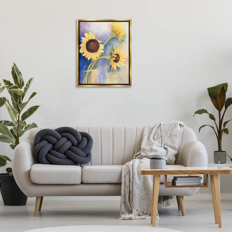 Stupell Sunflower Trio in Vase Framed Floater Canvas Wall Art Design By Stephanie Fielden