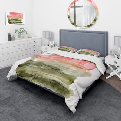 Designart 'Pink Red and Green Abstract Clouds' Modern Duvet Cover Set