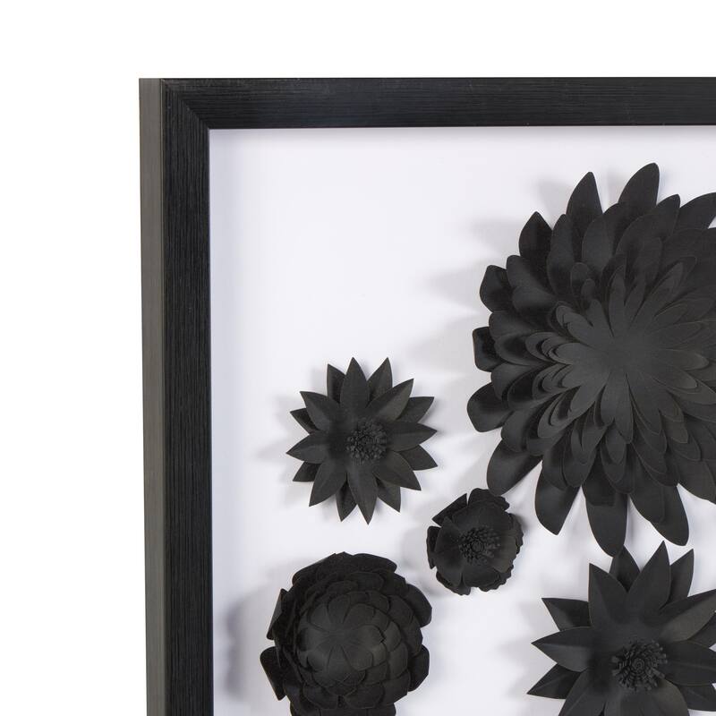 Paper Floral Cluster Shadow Box with Varying Shapes and Sizes - Black - Roche River Decor