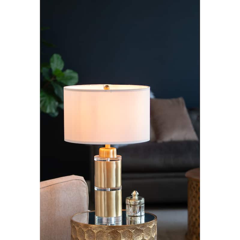 D15x25.5" Gold and White Cylinder Table Lamp with Drum Shade - Gold+White