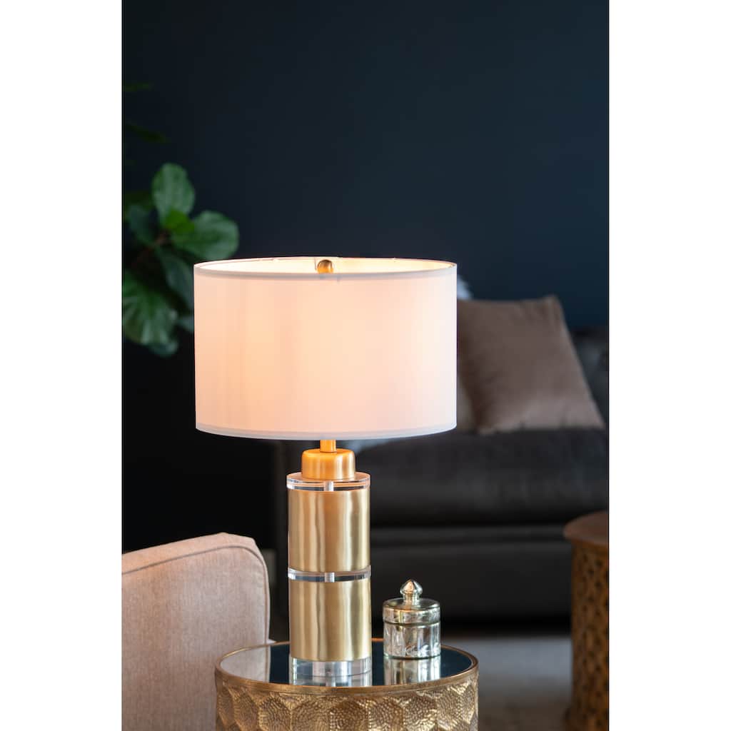 D15x25.5" Gold and White Cylinder Table Lamp with Drum Shade