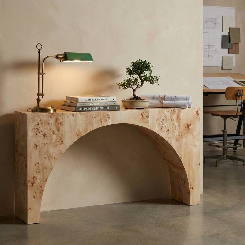 60" Tan and Cream Mappa Burl Console_Sofa Table