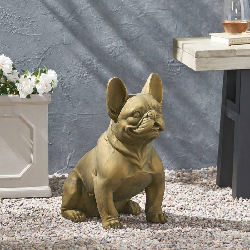 Roomfitters 17-Inch French Bulldog Garden Statue, Cast Stone Outdoor Dog Sculpture - Gold