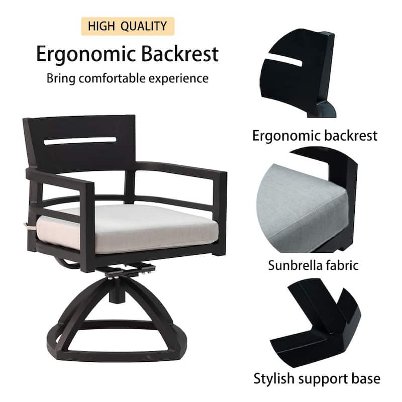 Set of 2 Outdoor Patio Aluminum Swivel Rocker with Outdoor-Grade Sunbrella Fabric Cushions