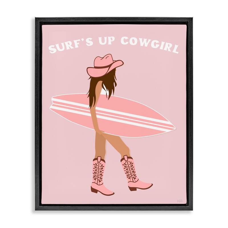 Stupell Surf's Up Cowgirl Framed Floater Canvas Wall Art Design By Natalie Carpentieri - 17 x 21 - Black
