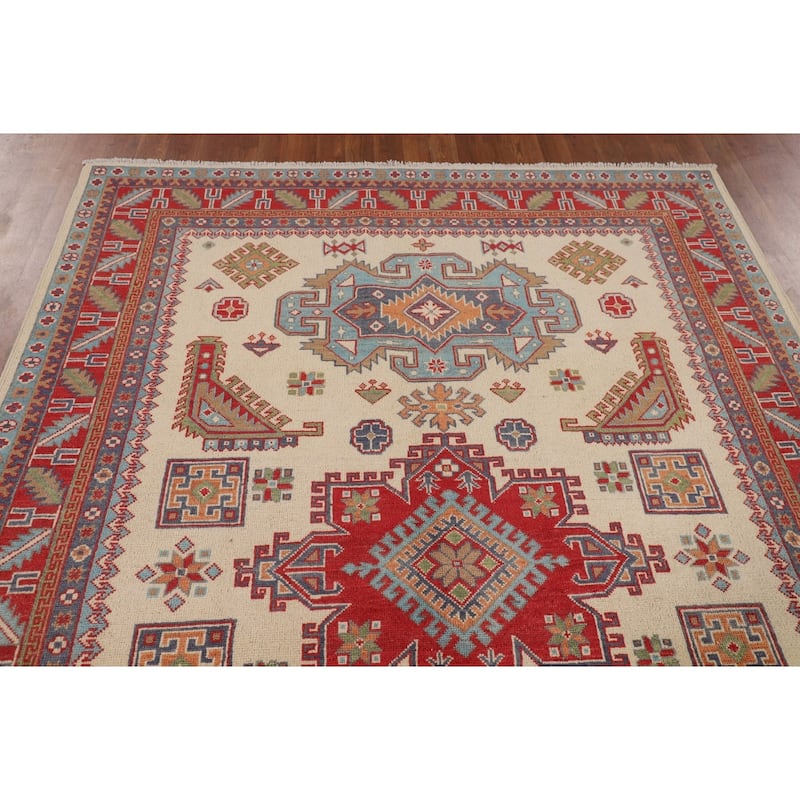 Ivory Kazak Area Rug Handmade Wool Carpet - 5'9" x 7'8"