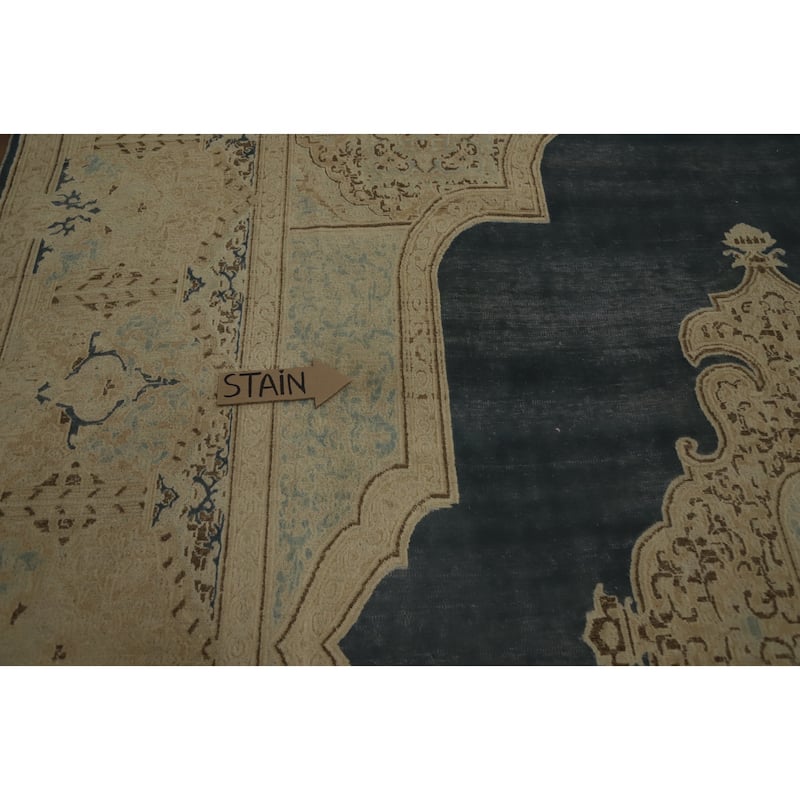Hand Knotted Oriental 100% Wool Carpet Traditional Medallion Greys & Charcoal Kerman Area Rug - 12' 4'' X 9' 8''