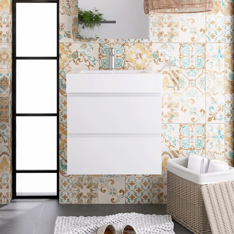 Floating Bathroom Vanity with Solid Surface Top
