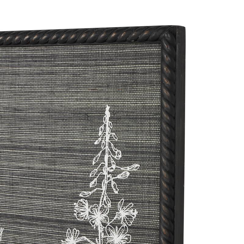 Black Wood Relief Floral Home Wall Decor with Gray Textured Backing and Black Twisted Frame