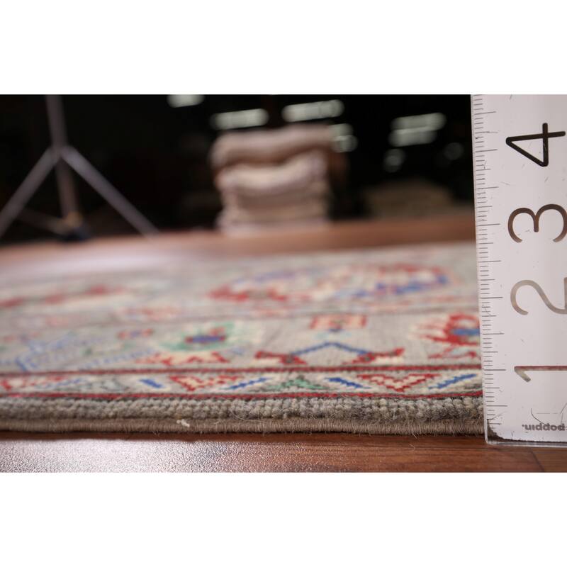 Geometric Kazak Runner Rug Handmade Hallway Wool Carpet - 2'7" x 12'10"