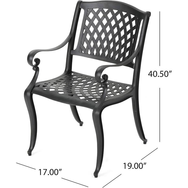 Calisa 6-Person Outdoor Dining Set - 63" Rectangular Black Aluminum Table with Lattice Design & Umbrella Hole
