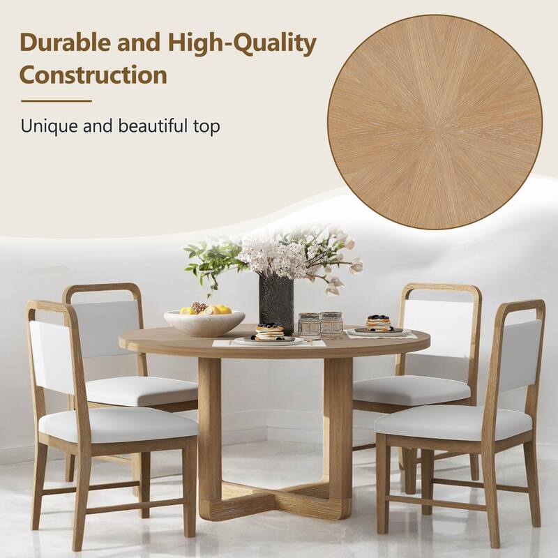 5-Piece Round Dining Table Set for 4 with Upholstered Chairs and Radial Wood Grain Design, Perfect for Dining Room and Kitchen