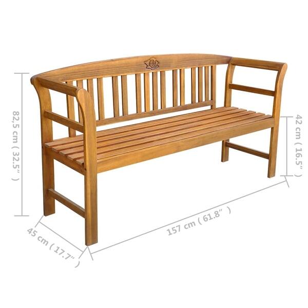 dimension image slide 1 of 2, vidaXL Patio Bench with Cushion 61.8" Solid Acacia Wood