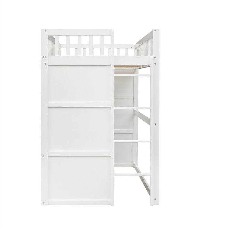 Solid Wood House Loft Bed with Window Design and Ladder, Twin/Full Size Playhouse Bed Loft Bed Frame with Guardrail for Kids