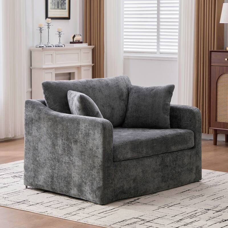 45.27" W Modern Chenille Armchair with Metal Legs, Upholstered Accent Chair with 2 Bolster Pillows for Living Room & Office
