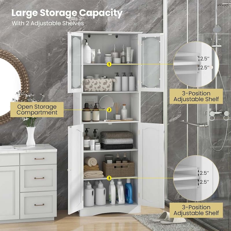 Tall Bathroom Cabinet Pantry Cabinet w/ Adjustable Shelves