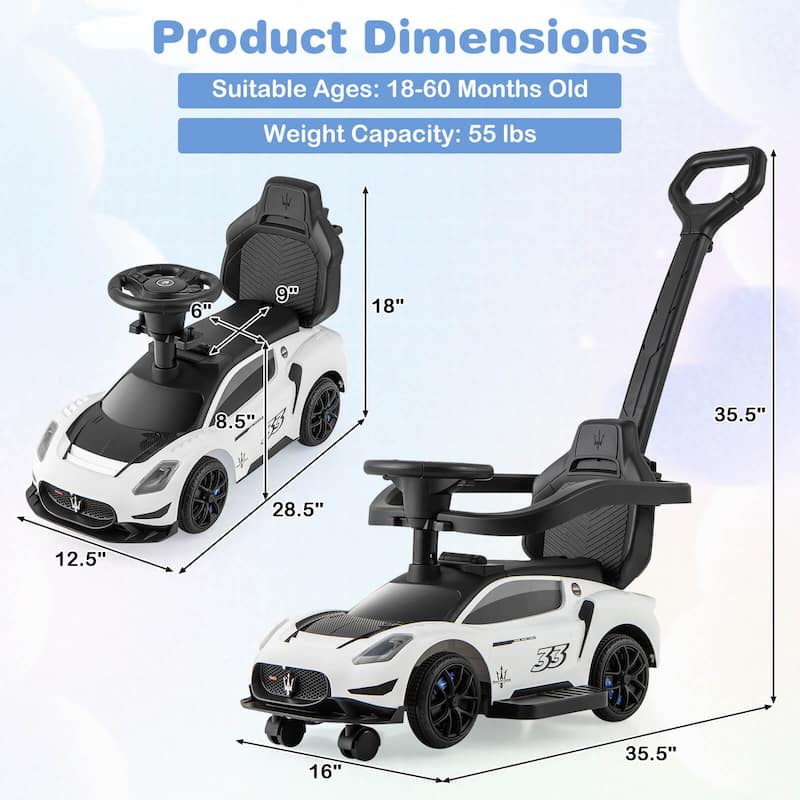 Costway 3-in-1 Ride on Push Car Maserati Licensed Foot to Floor Kids - See Details
