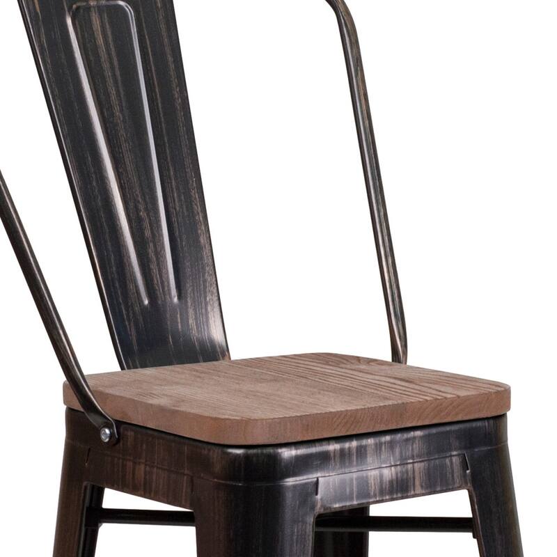 4 Pack 24" High Metal Counter Height Stool with Back and Wood Seat - 17.75"W x 20"D x 39.25"H