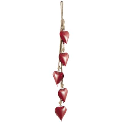 Metal Heart Tibetan Inspired Indoor Outdoor Decorative Cow Bells on Jute Hanging Rope - Red or Gold - Roche River Decor
