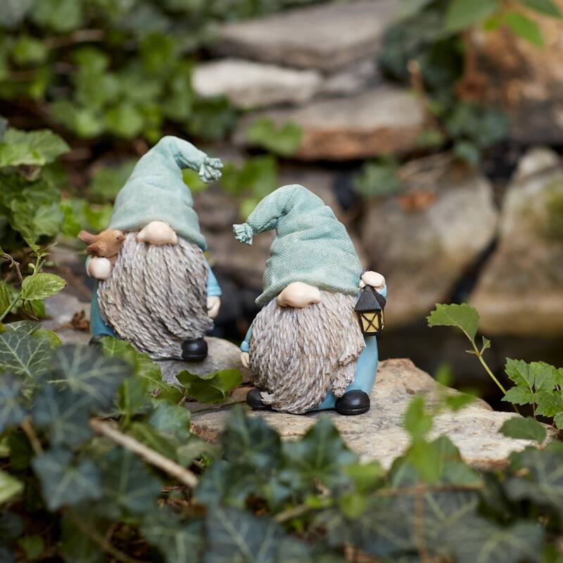 Set of 4 Gnome With Bird Lantern Christmas Tabletop Figurines 6.25"