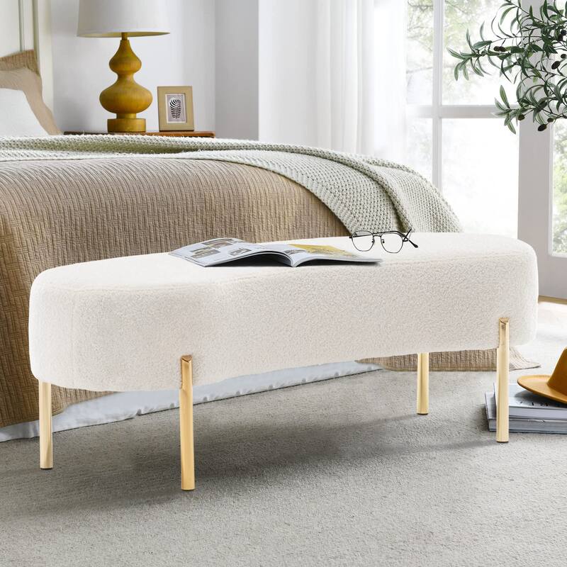 Ottoman Bench,upholstered bed bench Entryway Bench with Golden Metal Legs for Living Room - 45.7*15.4 - White